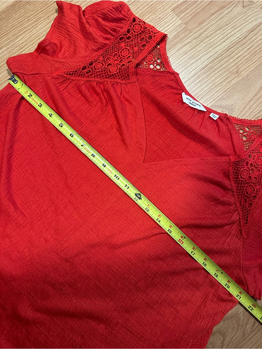 XL Orange flowy boho Eyelit short sleeve shirt casual relaxed - Picture 8 of 9